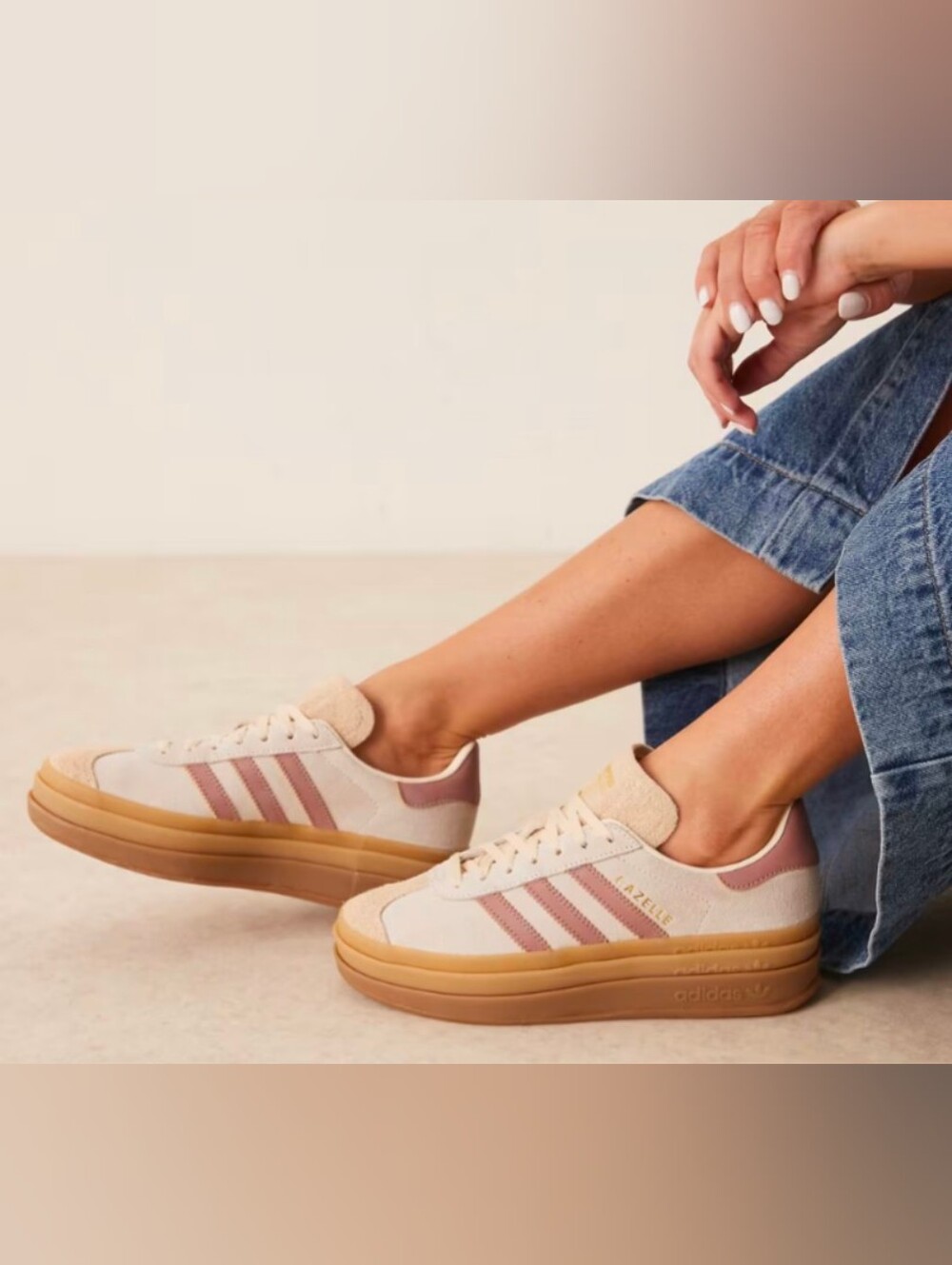 adidas Gazelle Platform Sneaker - Blush Pink and Beige